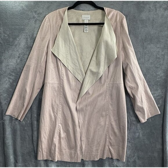 CHICOS Women Cascading Faux Suede Jacket Sz 0/S Tan Mix Media Open ch-29 - Picture 1 of 11